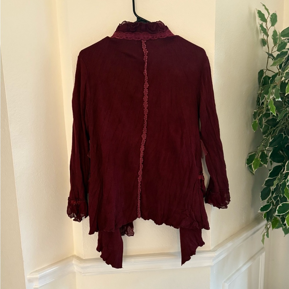 Pretty Angel Burgundy Ruffled Open Cardigan - Picture 2 of 5